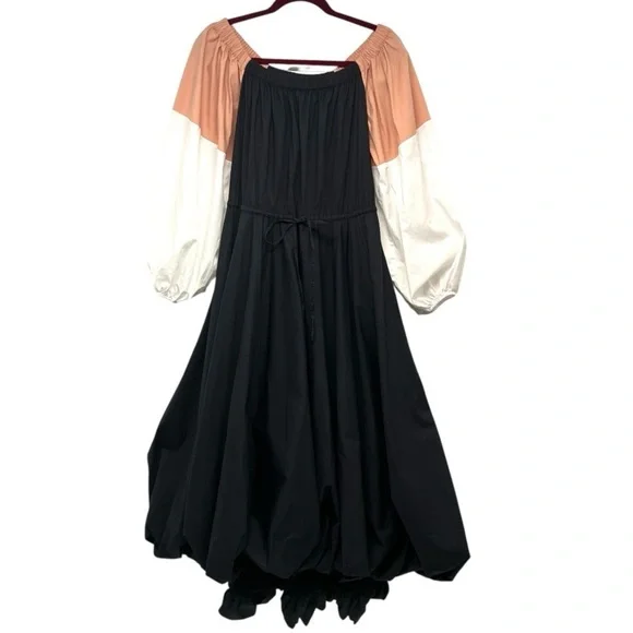 Staud Juliet Colorblock Off The Shoulder Cotton Bubble Hem Puff Sleeve Dress S - Picture 4 of 13